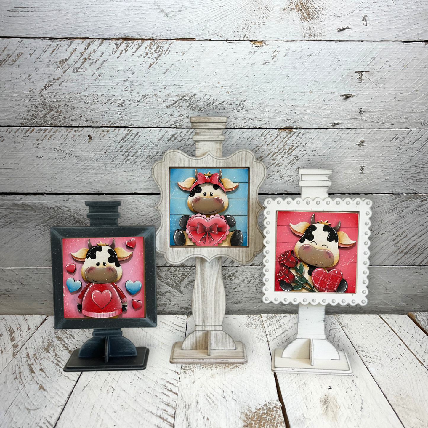 Set mucche San Valentino inserto quadrati grandi 10x10 Out of the Wood