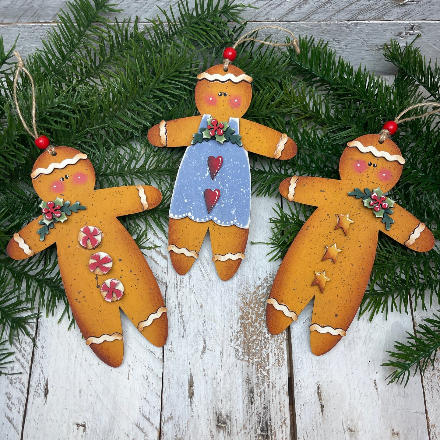 Primitive ginger ornament trio Out of the Wood