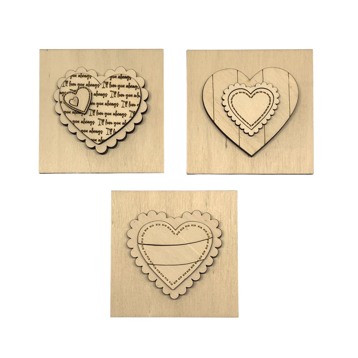 Set cuori inserto quadrati grandi 10x10 Out of the Wood