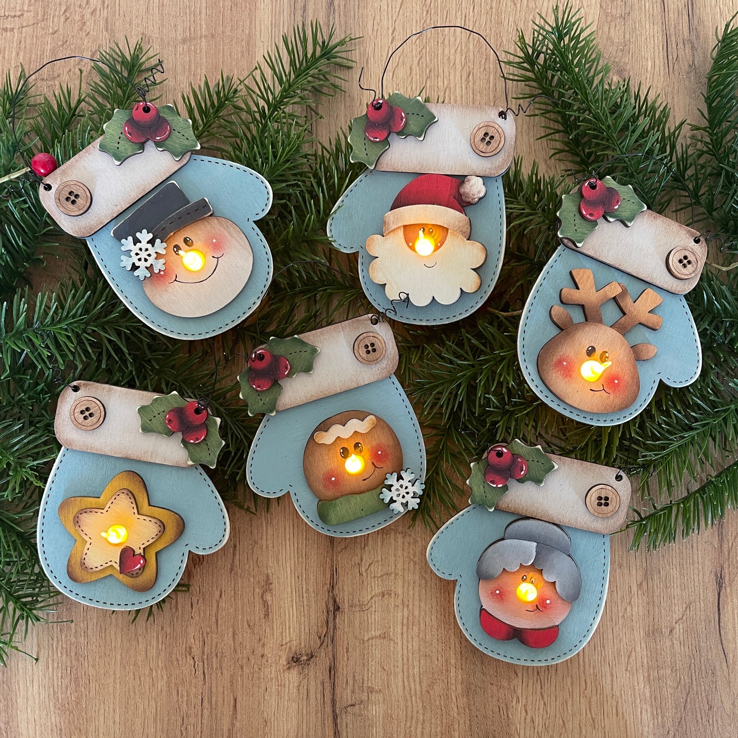 Christmas light gloves ornament Out of the Wood