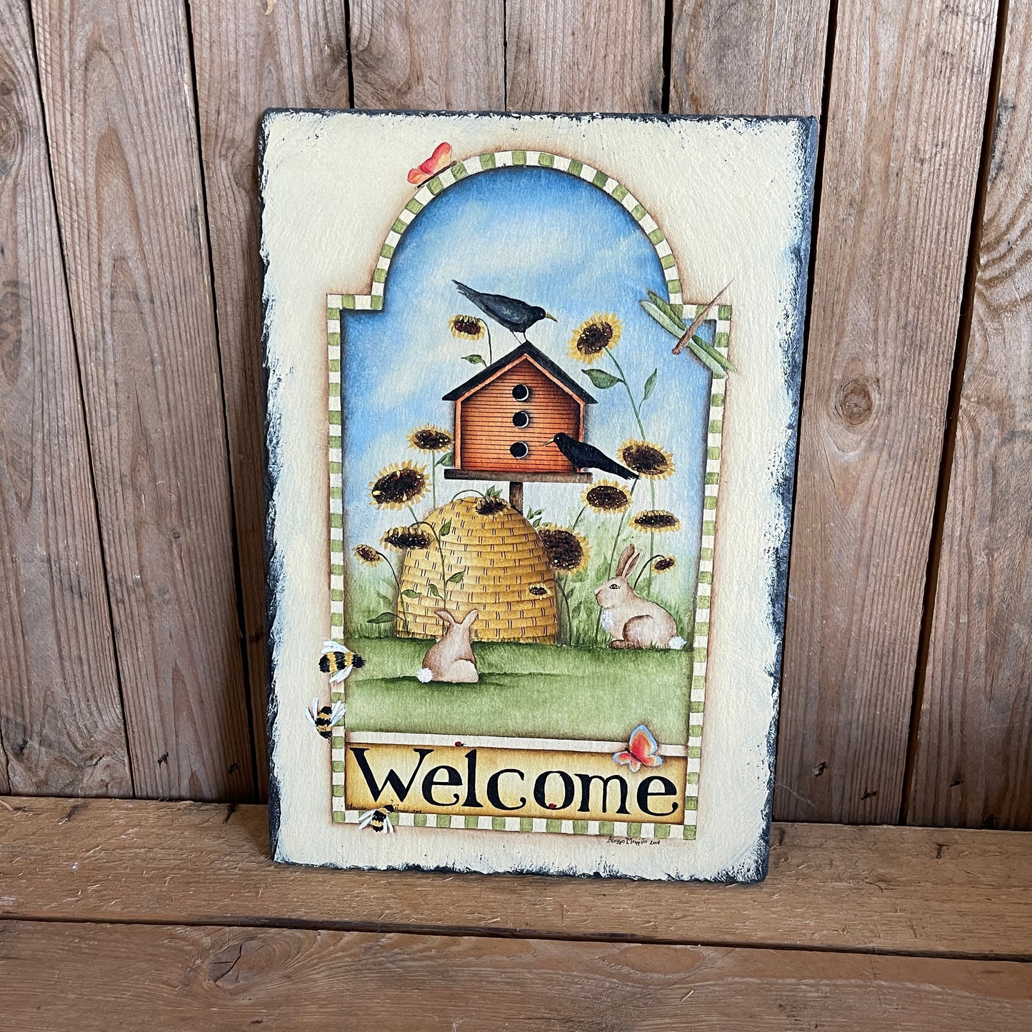 Primavera dipinto su pietra ardesia Out of the Wood