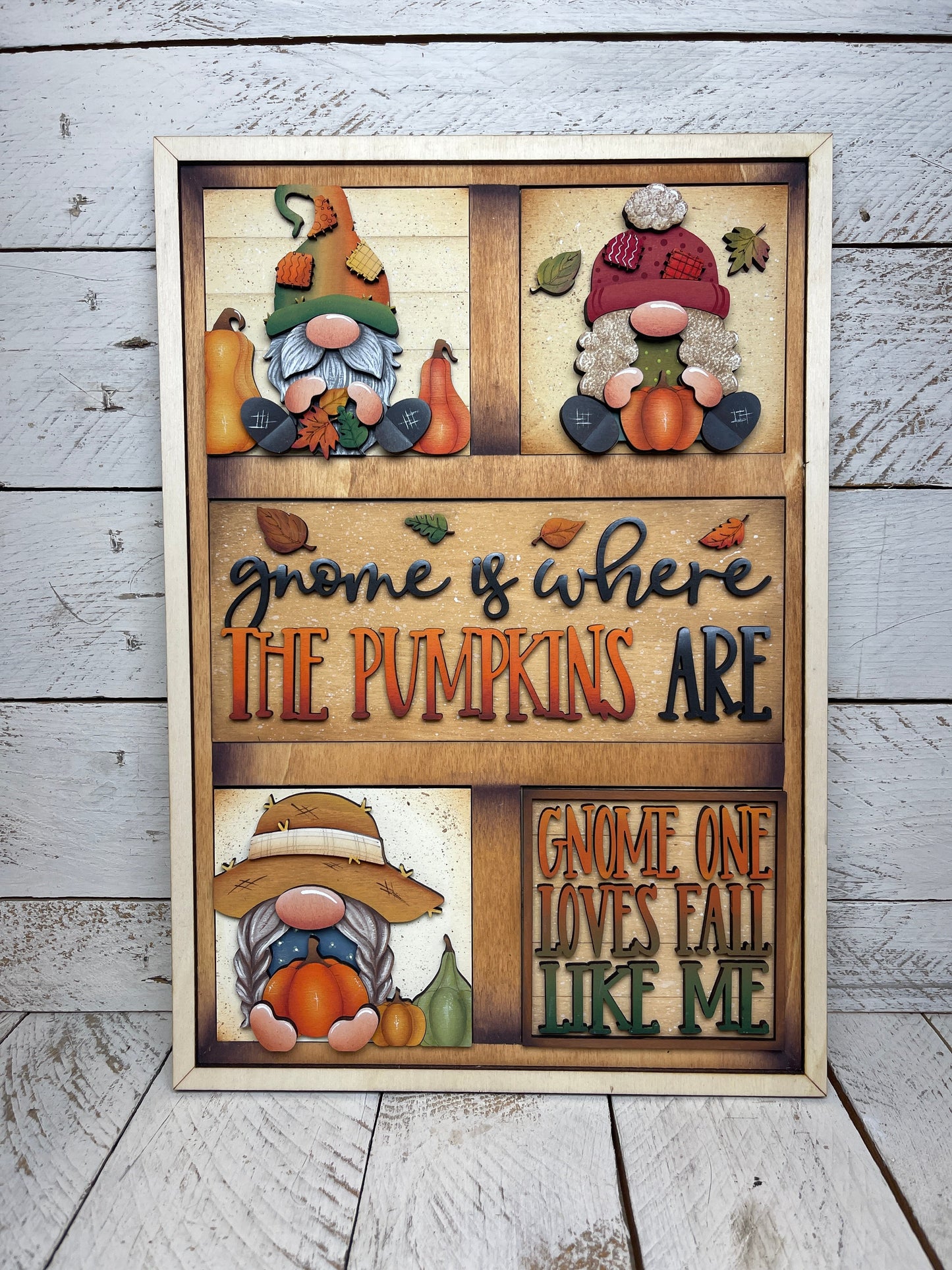 Set gnomi autunno inserti quadrati grandi 10cmx10cm Out of the Wood