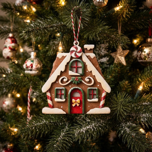 Gingerbread house candle ornament Out of the Wood