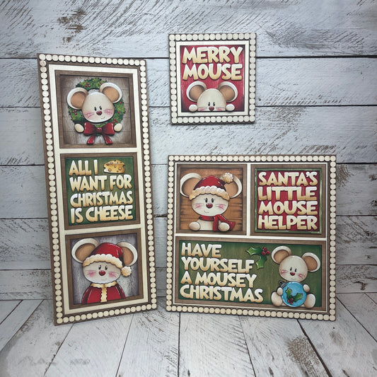 Set topi Natale inserti quadrati grandi 10cmx10cm Out of the Wood