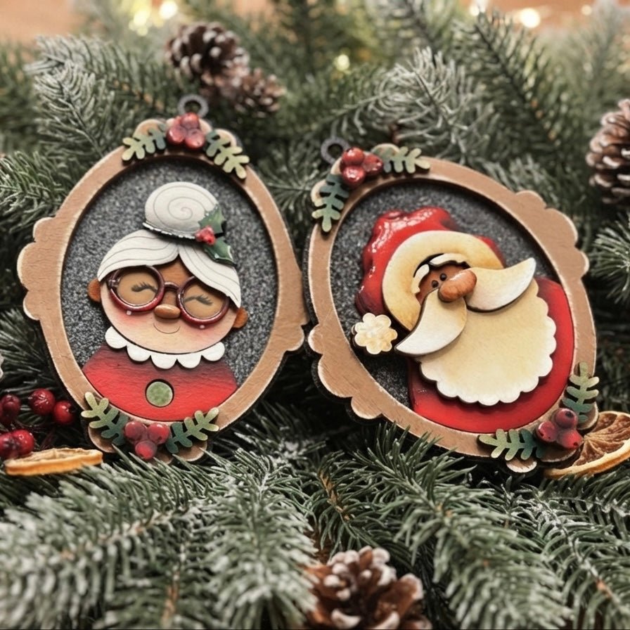 Santa and mrs claus and rudolf Ovale Out of the Wood