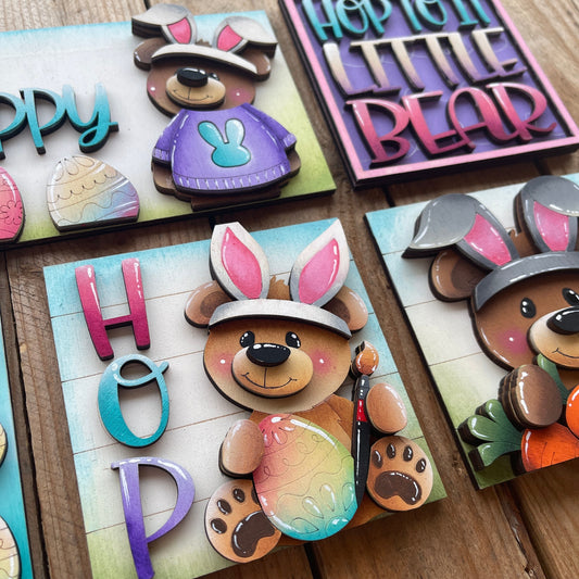 Set orsi Pasqua inserto quadrati grandi 10x10 Out of the Wood