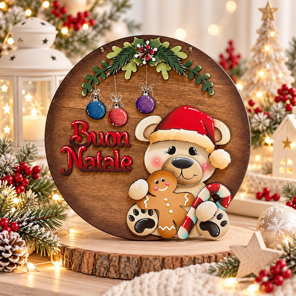 Fuoriporta orso seduto Natale Out of the Wood