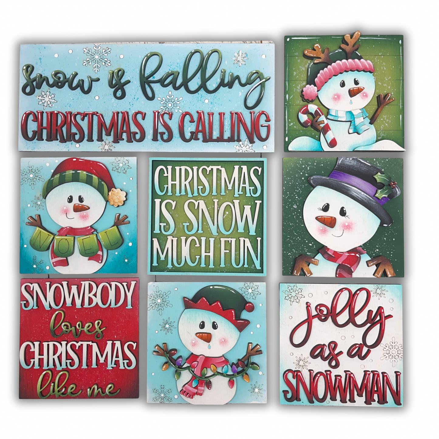 Set pupazzi di neve natalizi inserti quadrati grandi 10x10 Out of the Wood