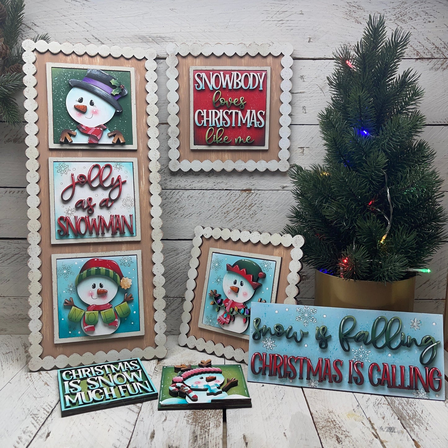 Set pupazzi di neve natalizi inserti quadrati grandi 10x10 Out of the Wood