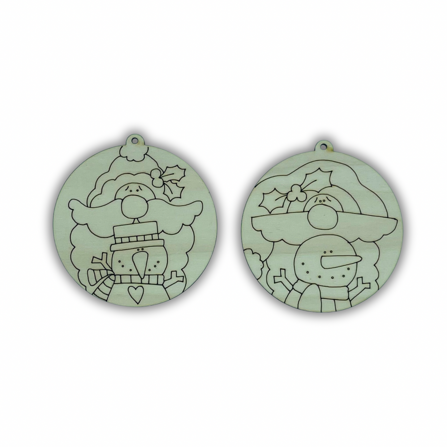 Santa & snowman ornament Out of the Wood