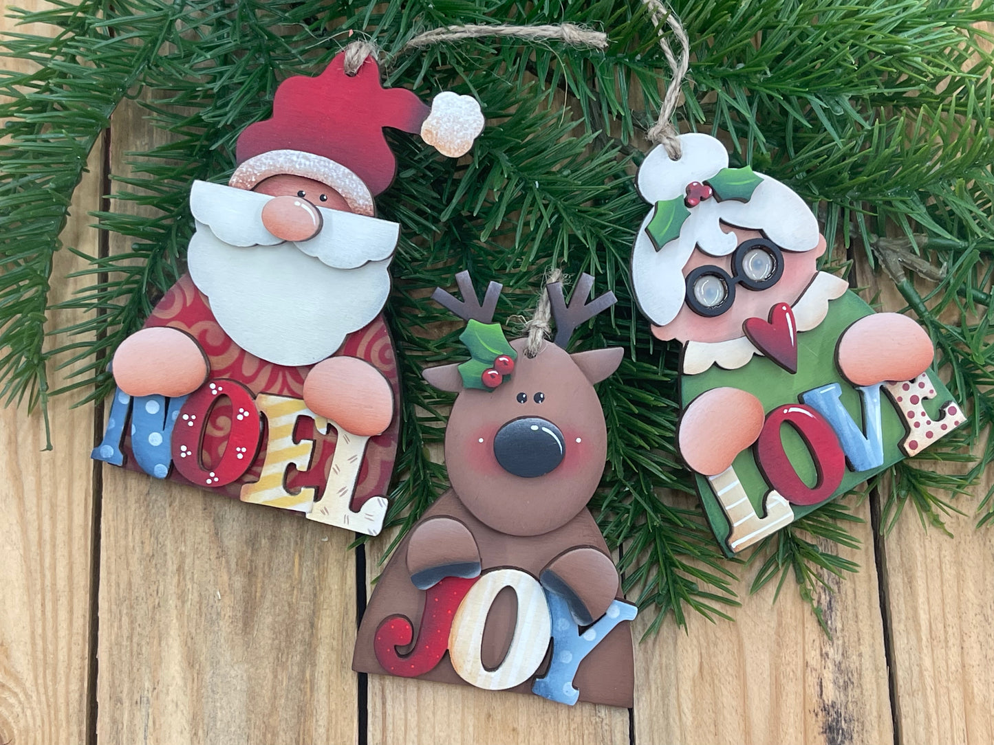 Noel Joy Love ornament Out of the Wood