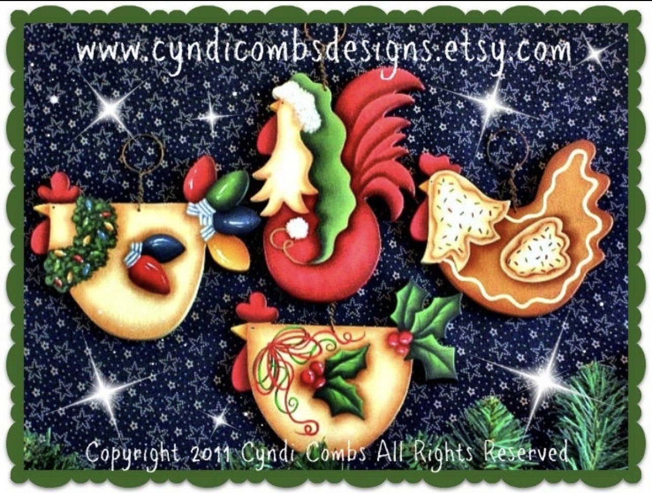 Kit 4 pz Funky christmas chickens ornaments (sagome in legno) - Out of the Wood