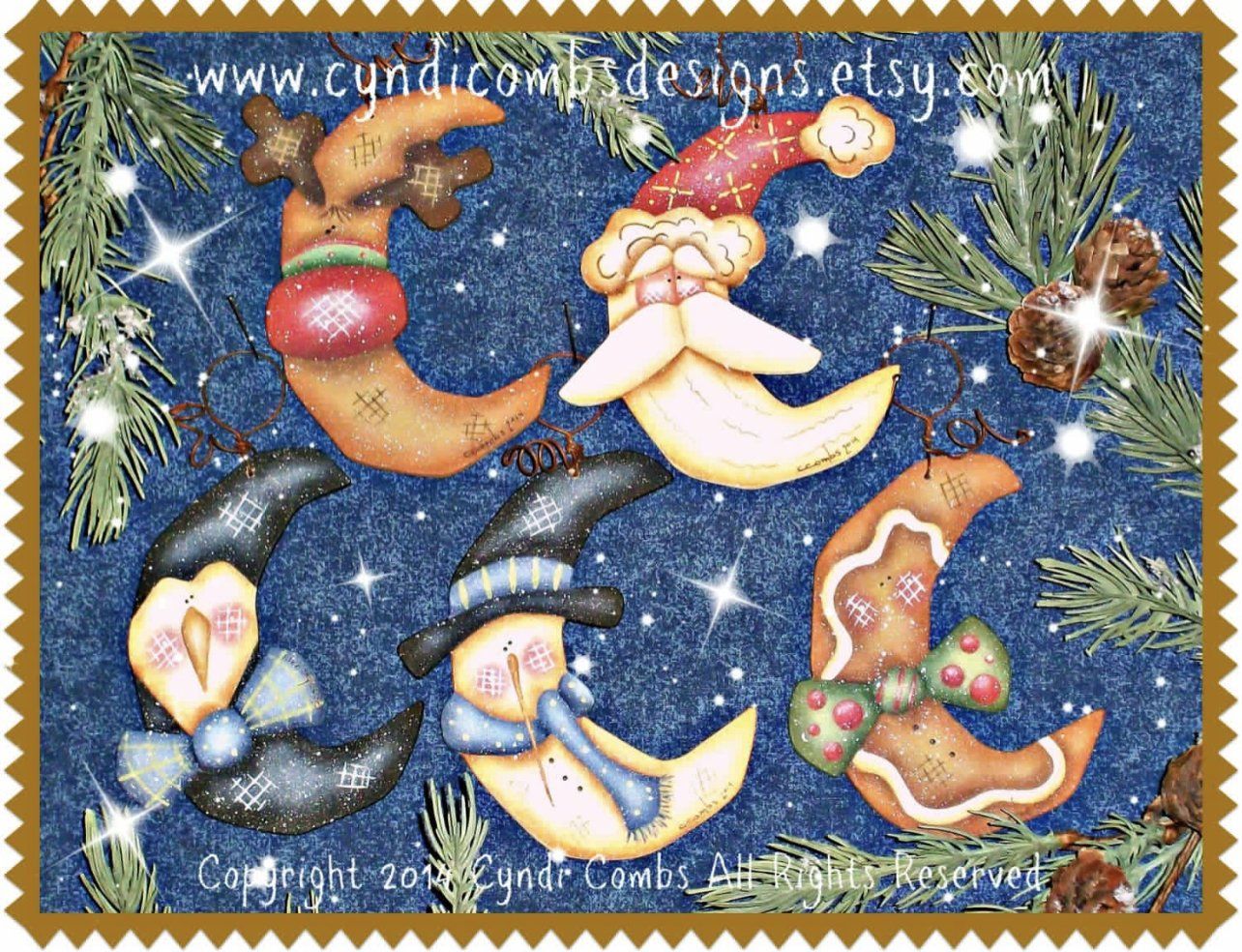 Kit 5 pz Winter thyme moon ornaments (sagome in legno) - Out of the Wood