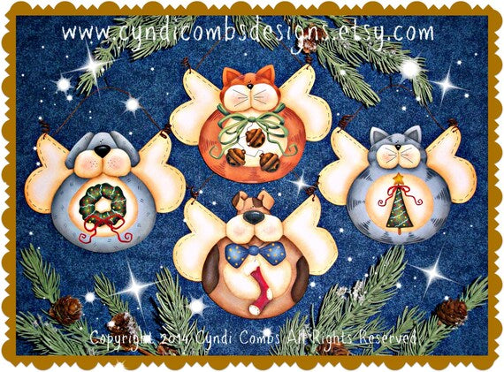 Kit 4 pz Furry friends Angel ornaments ( sagome in legno) Out of the Wood