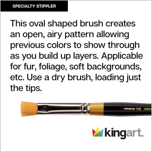 KINGART® Original Gold® 9875 Wavy Specialty Stippler Series, Premium Golden Taklon Multimedia Artist Brushes Out of the Wood