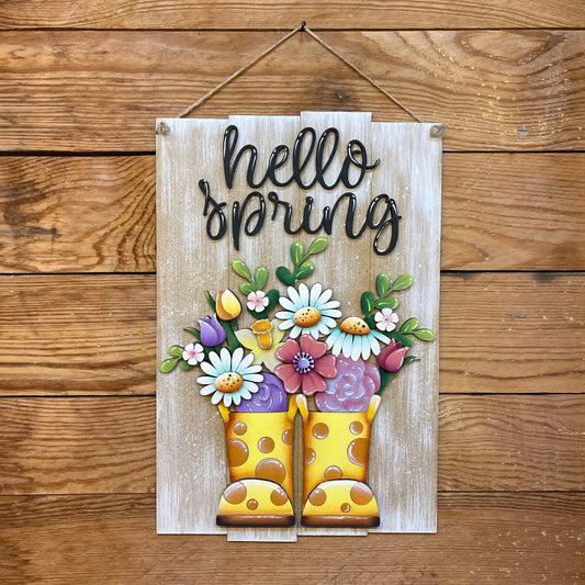 Hello Spring su assi di legno Out of the Wood