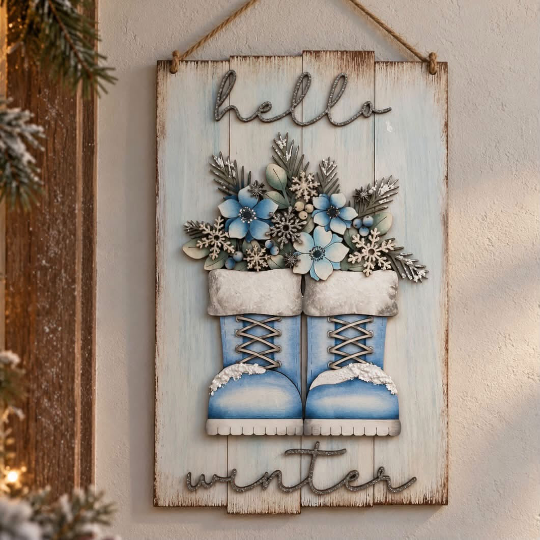 Hello winter su assi di legno Out of the Wood