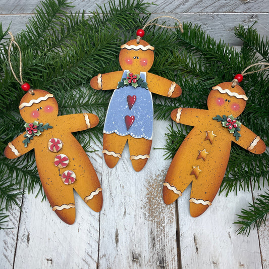 Primitive ginger ornament trio Out of the Wood