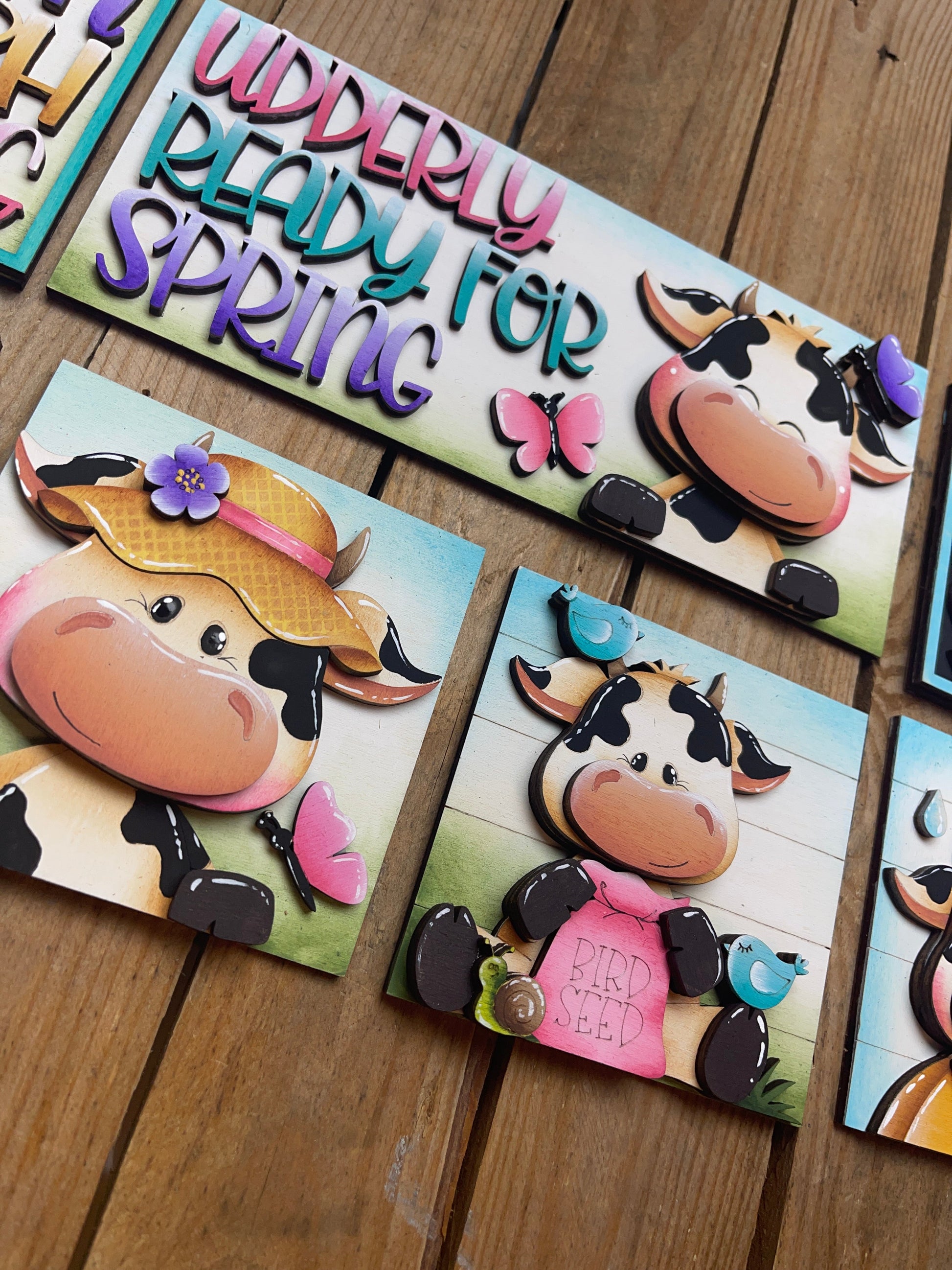 Set mucche  primavera inserto quadrati grandi 10x10 Out of the Wood