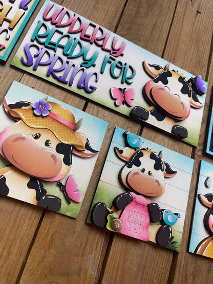 Set mucche  primavera inserto quadrati grandi 10x10 Out of the Wood
