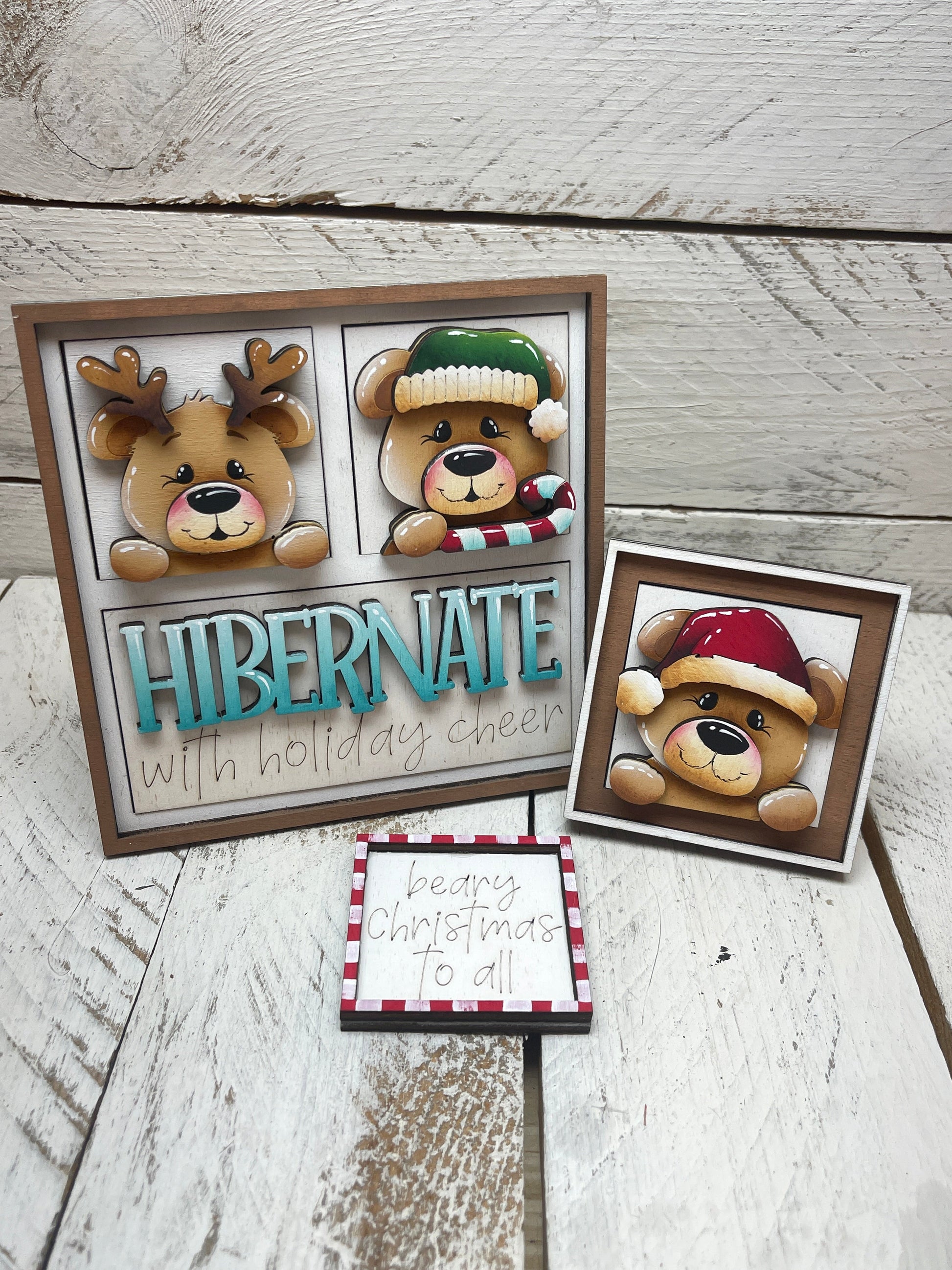 Set orsi natale inserti quadrati piccoli 6cmx6cm Out of the Wood
