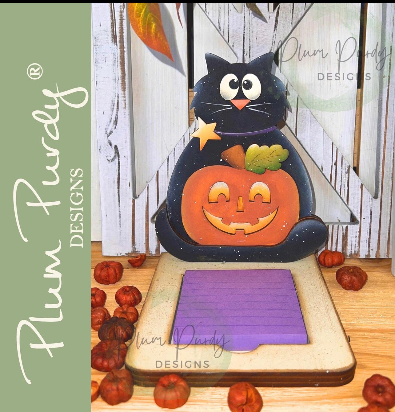 Gatto Halloween  con piedistallo Out of the Wood
