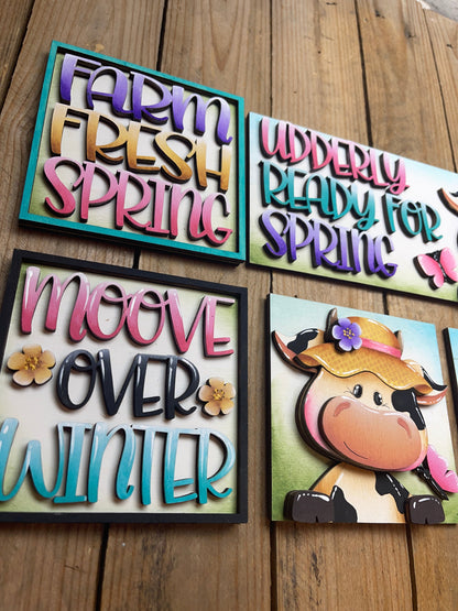 Set mucche  primavera inserto quadrati grandi 10x10 Out of the Wood