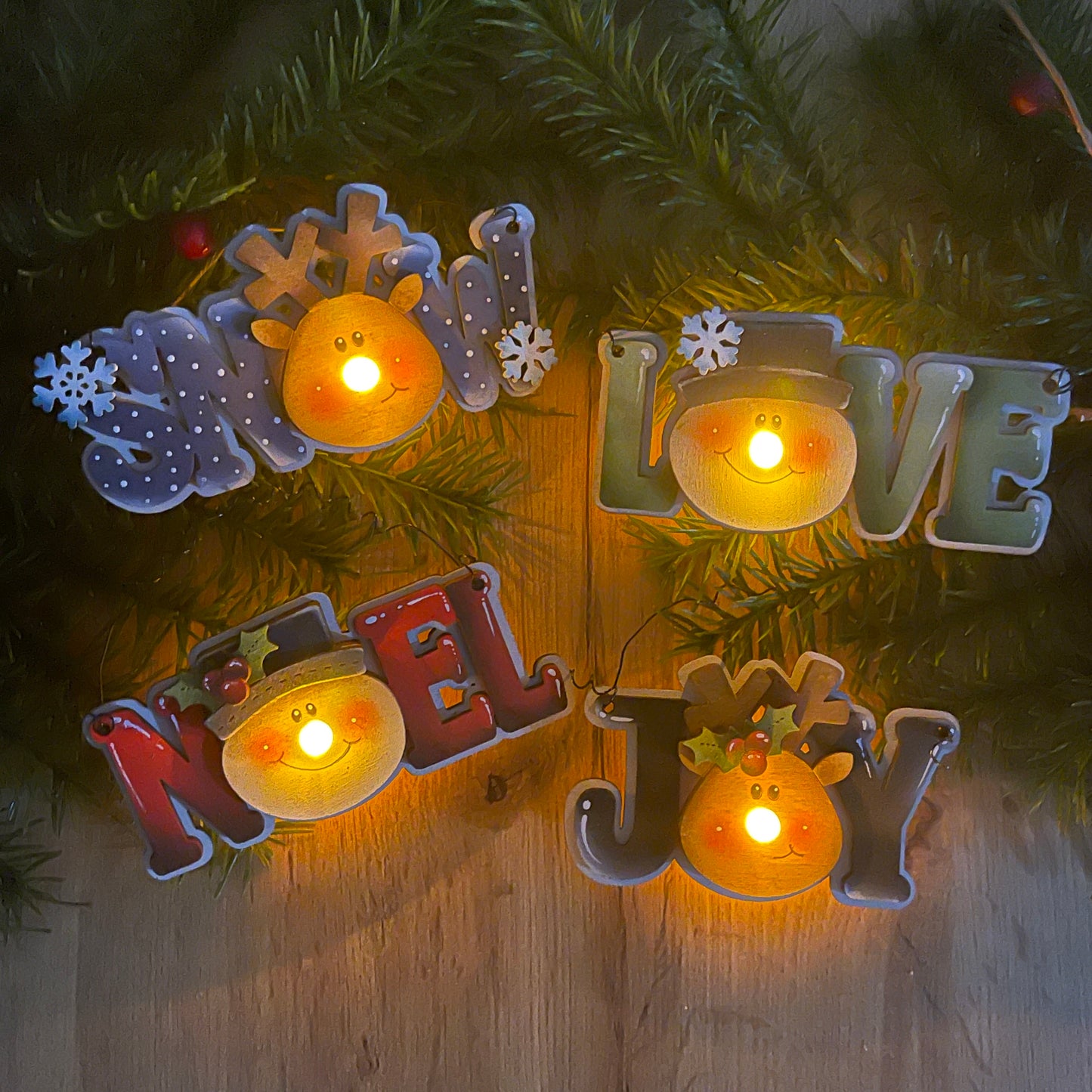 Christmas words light nose ornament Out of the Wood