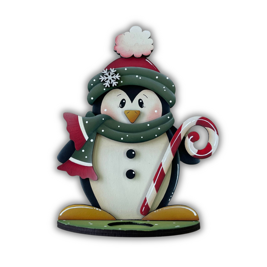 Candy cane winter penguin tealight Out of the Wood