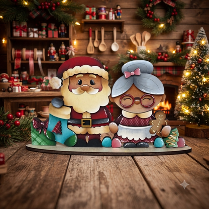 Coppia Santa e Mrs Claus con piedistallo Out of the Wood