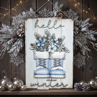 Hello winter su assi di legno Out of the Wood