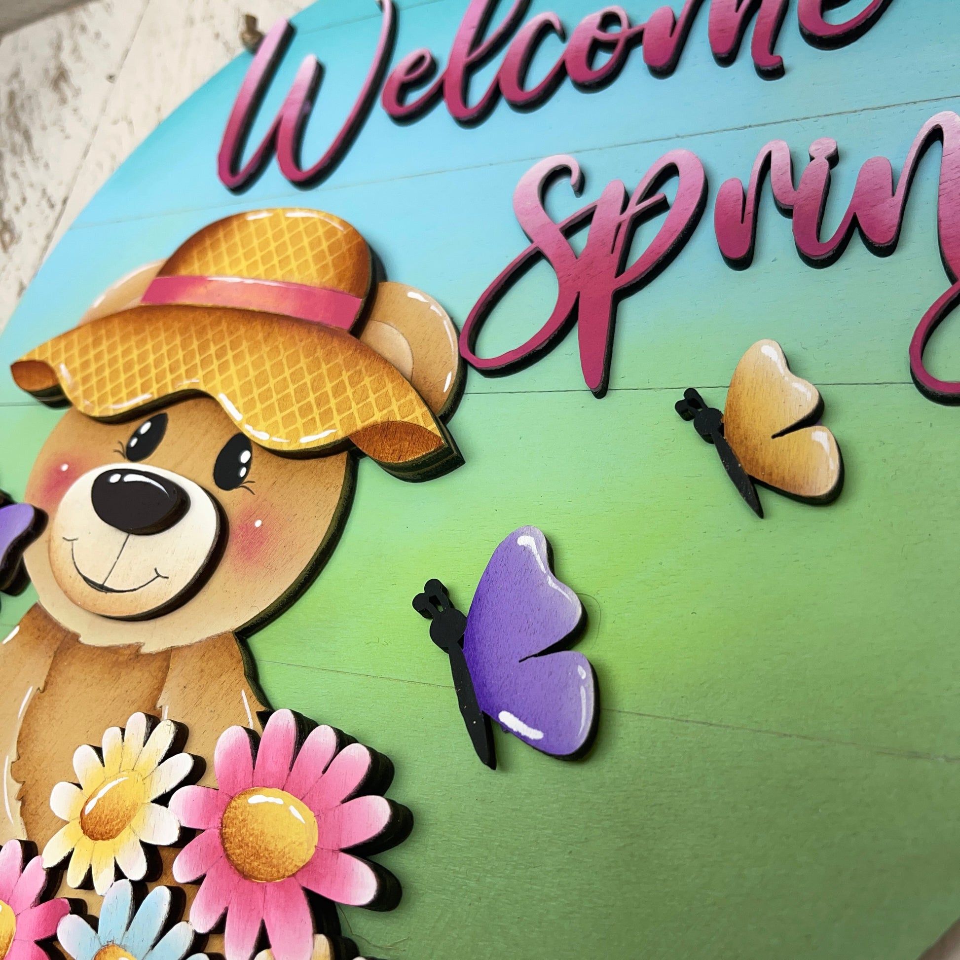 Fuoriporta welcome spring orso con fiori Out of the Wood
