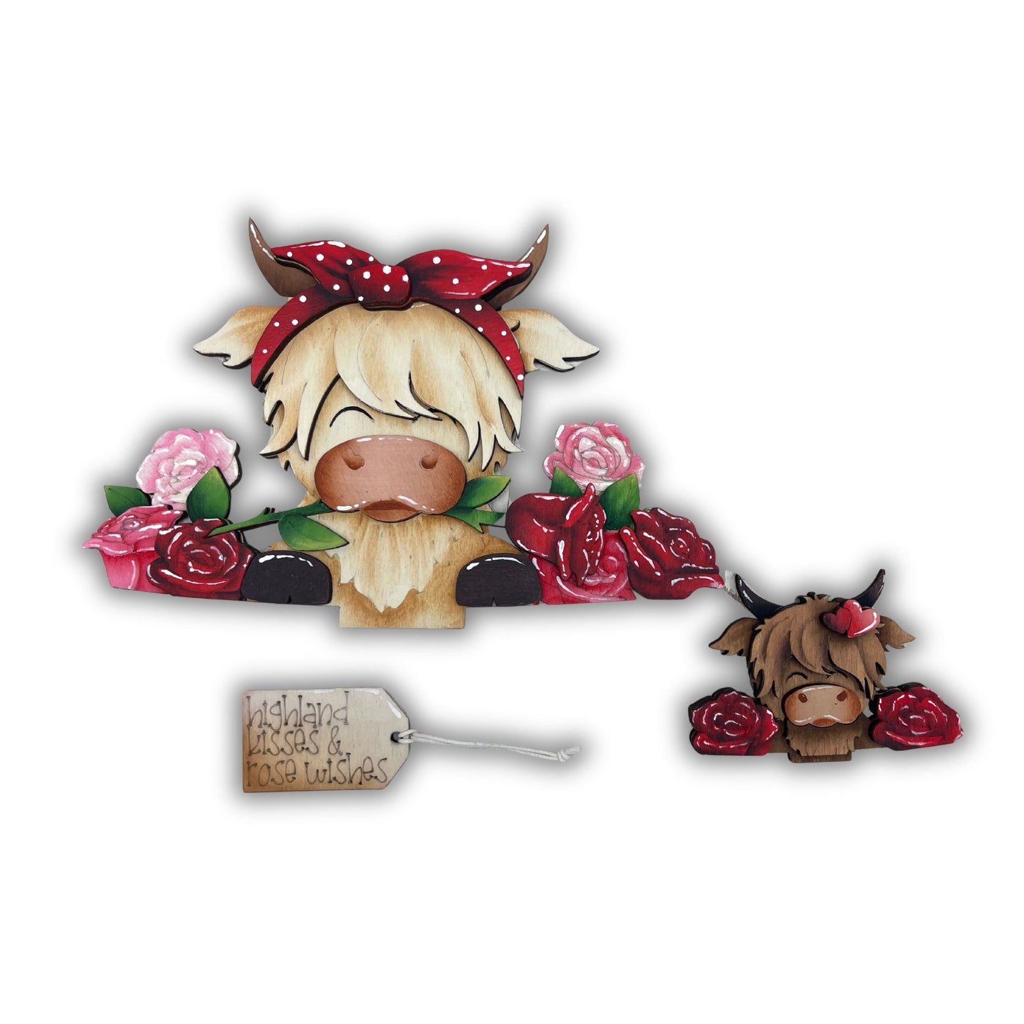 Pannello intercambiabile con mucca del new highland con rose Out of the Wood