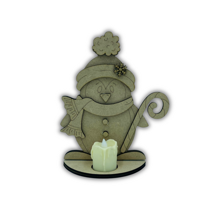 Candy cane winter penguin tealight Out of the Wood