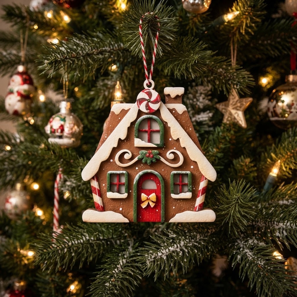Gingerbread house candle ornament Out of the Wood