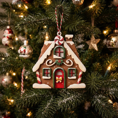 Gingerbread house candle ornament Out of the Wood