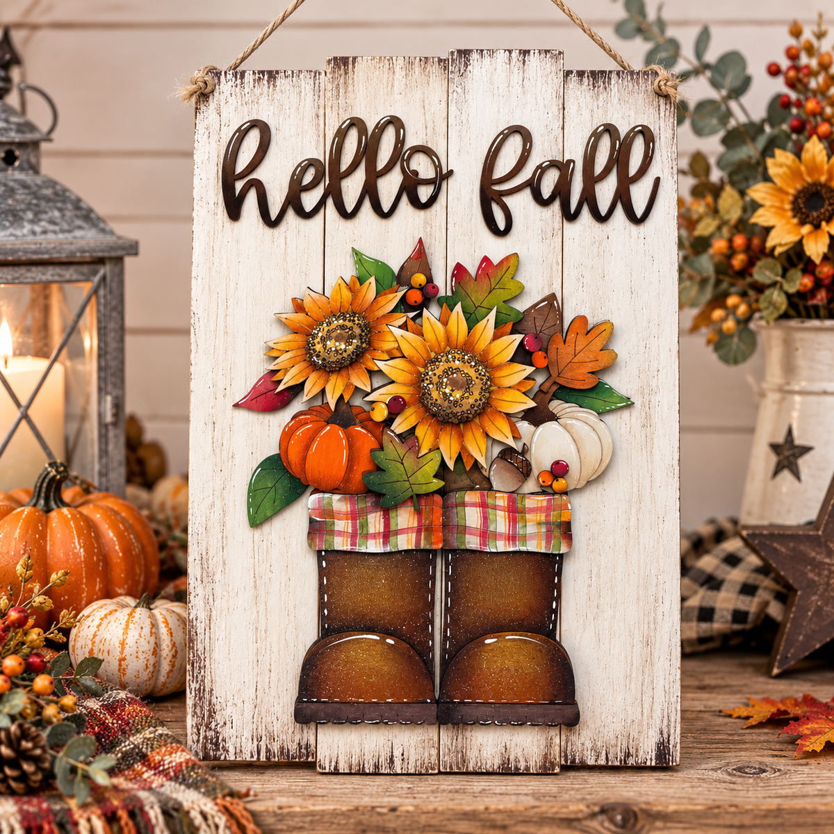 Hello fall su assi di legno Out of the Wood