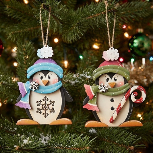 Ornamenti pinguini Snowflake winter /candy cane penguin tealight (Copia) Out of the Wood