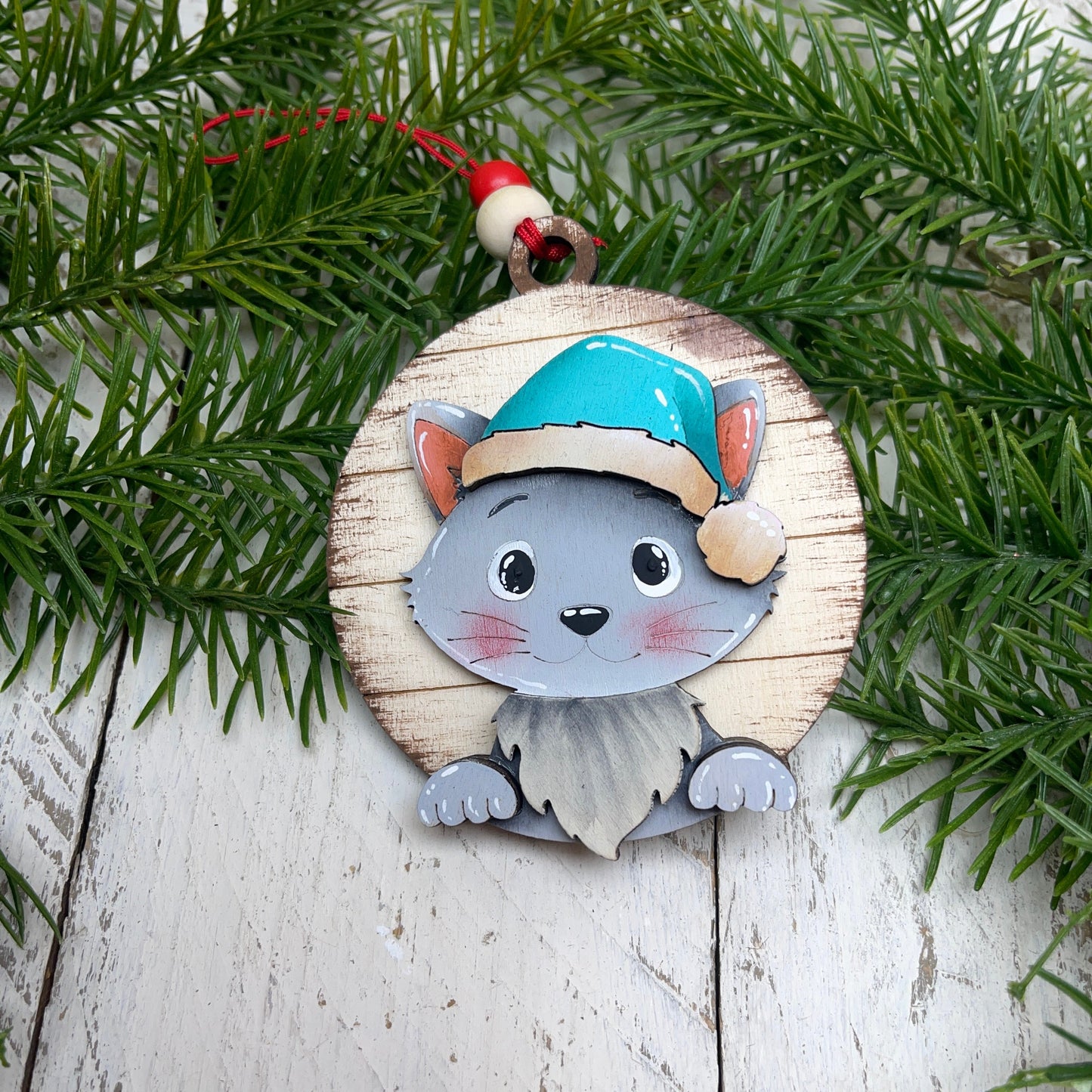 Ornament Sweet Christmas kitty Out of the Wood