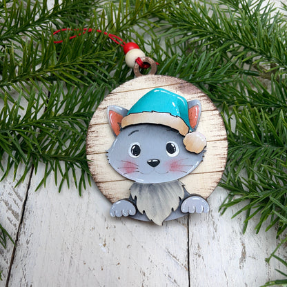 Ornament Sweet Christmas kitty Out of the Wood