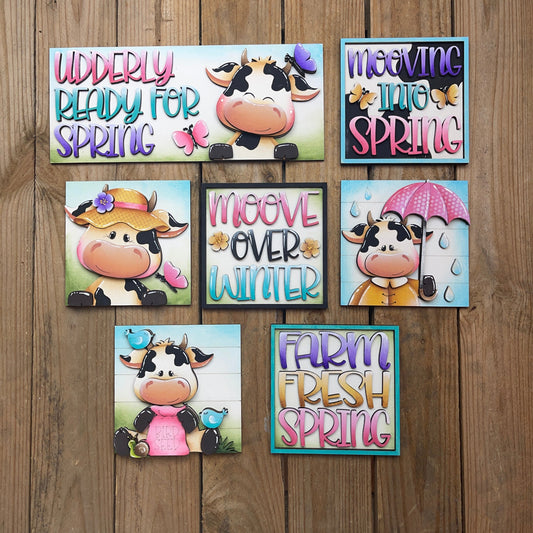 Set mucche  primavera inserto quadrati grandi 10x10 Out of the Wood