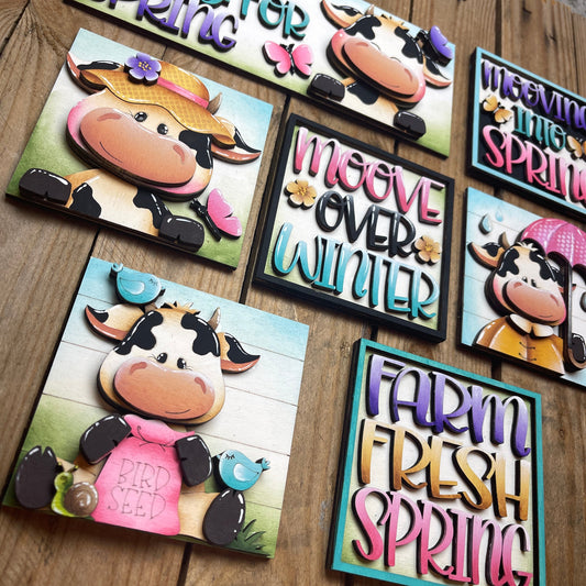 Set mucche  primavera inserto quadrati grandi 10x10 Out of the Wood