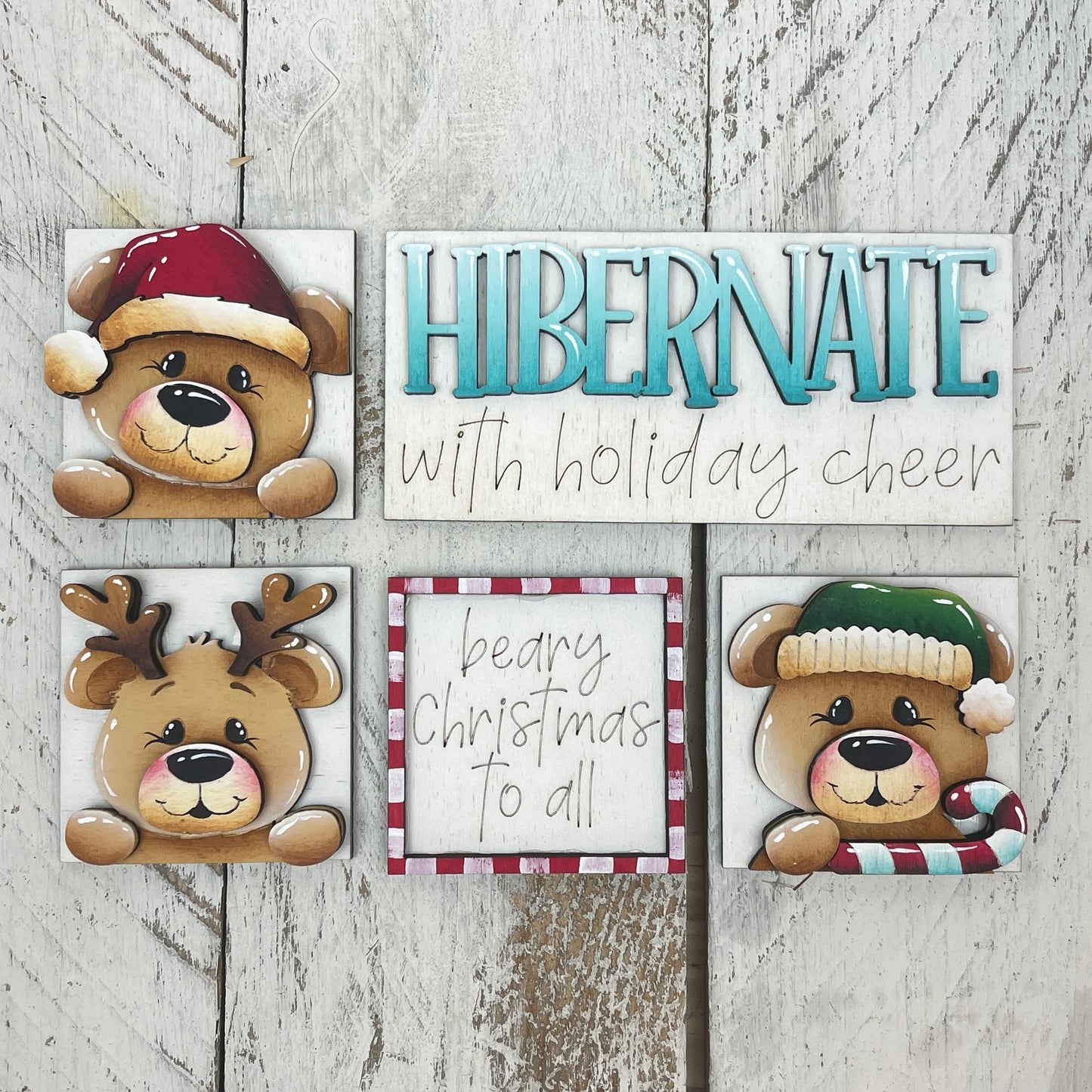 Set orsi natale inserti quadrati piccoli 6cmx6cm Out of the Wood