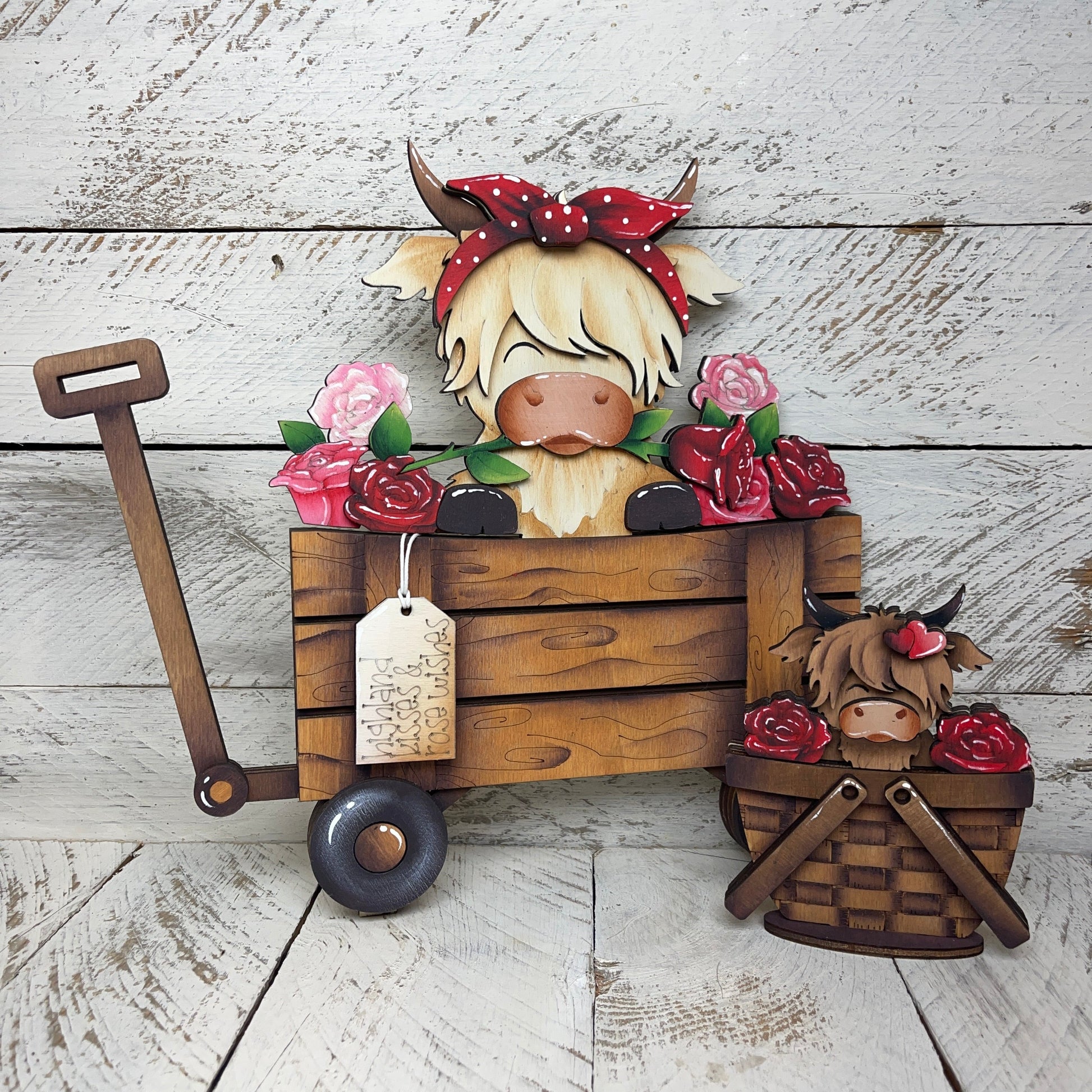 Pannello intercambiabile con mucca del new highland con rose Out of the Wood