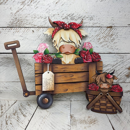 Pannello intercambiabile con mucca del new highland con rose Out of the Wood