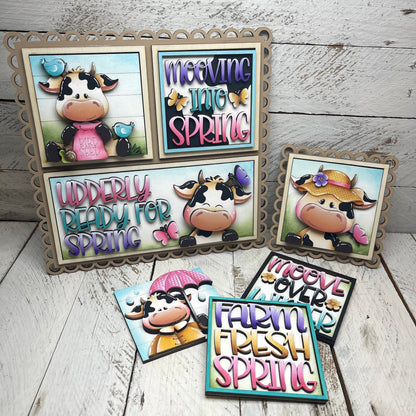 Set mucche  primavera inserto quadrati grandi 10x10 Out of the Wood