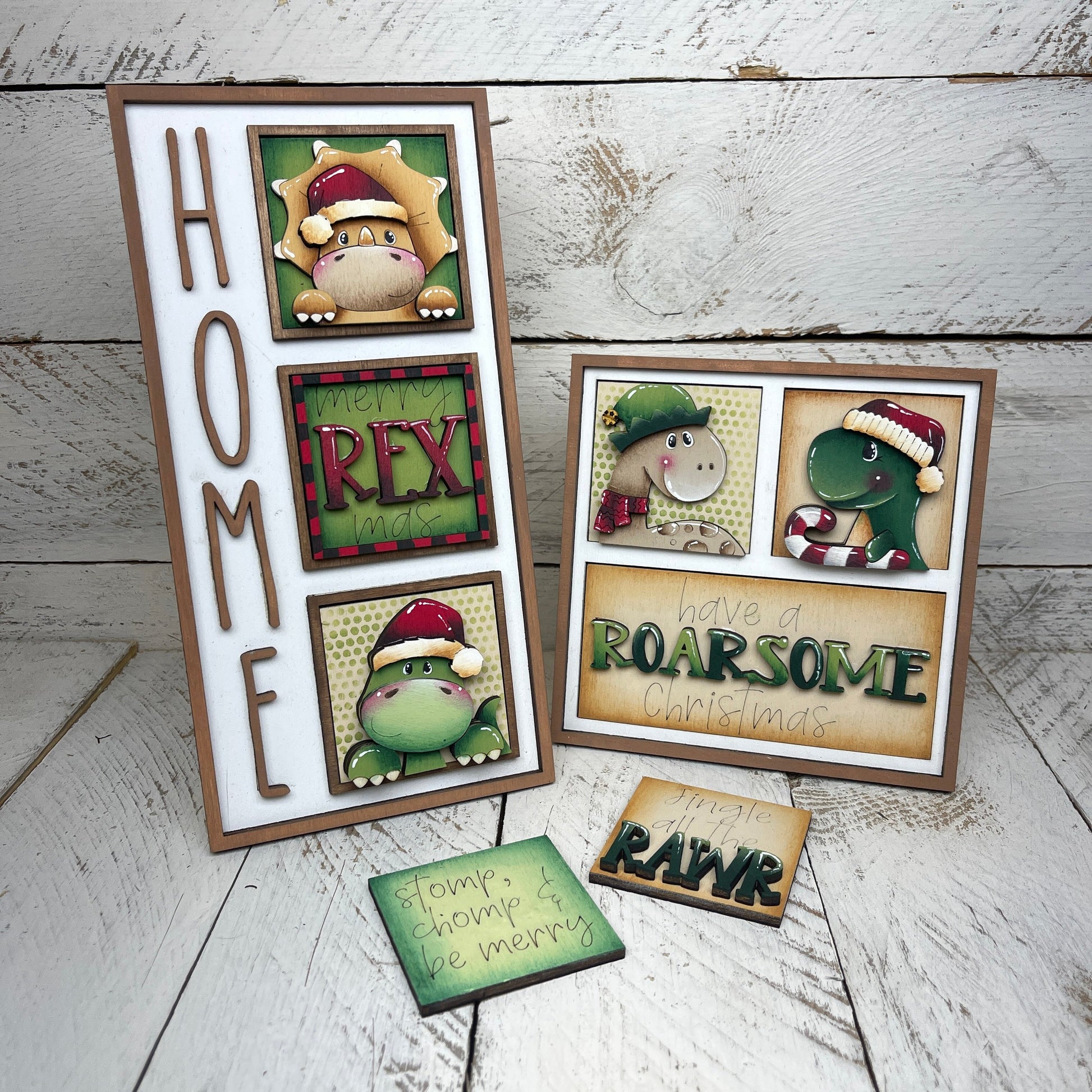 Set dinosauro natale inserti quadrati piccoli 6x6 Out of the Wood