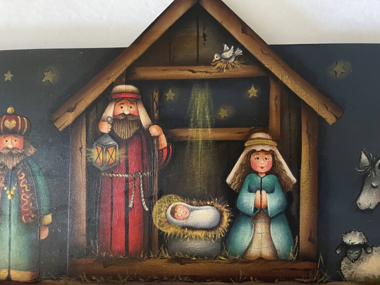 CARTAMODELLO  -pattern -“Glad tidings Nativity” by Maxine Thomas Out of the Wood