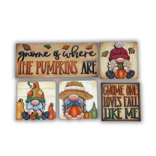 Set gnomi autunno  inserti quadrati grandi 10cmx10cm Out of the Wood