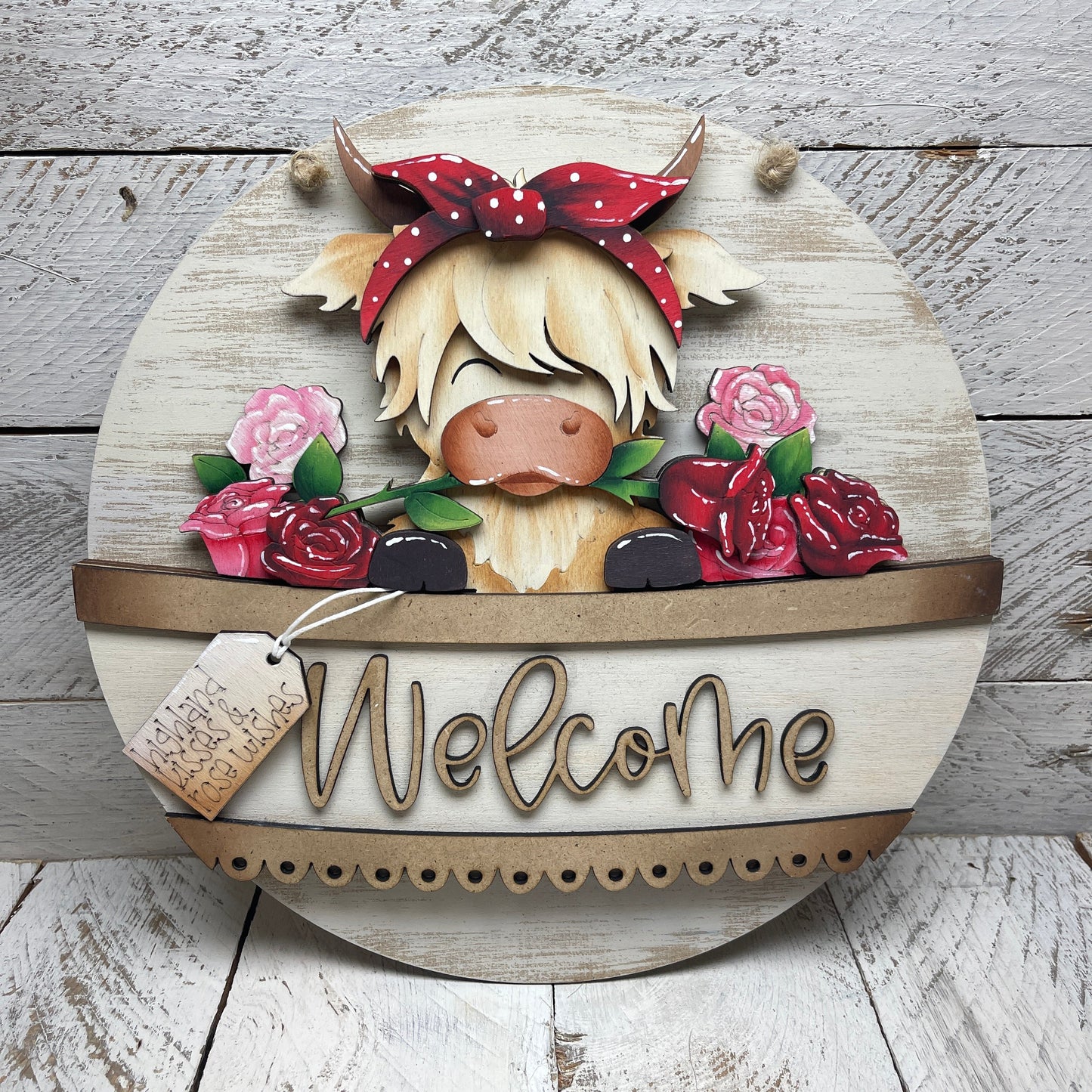 Pannello intercambiabile con mucca del new highland con rose Out of the Wood